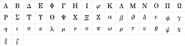 MathTechnical P12  glyph index