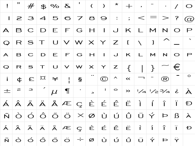 ChiselExtended Normal  glyph index