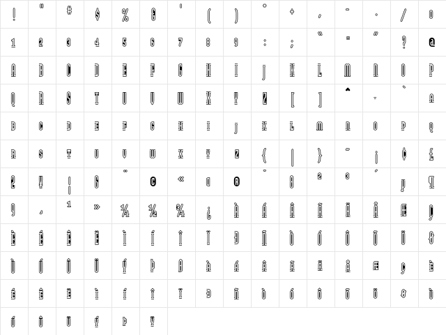 Modula OutlinedSmallCaps  glyph index