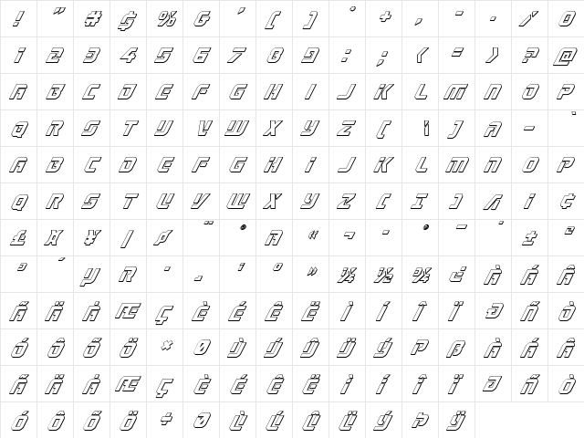Legio Sabina 3D Italic Italic  glyph index