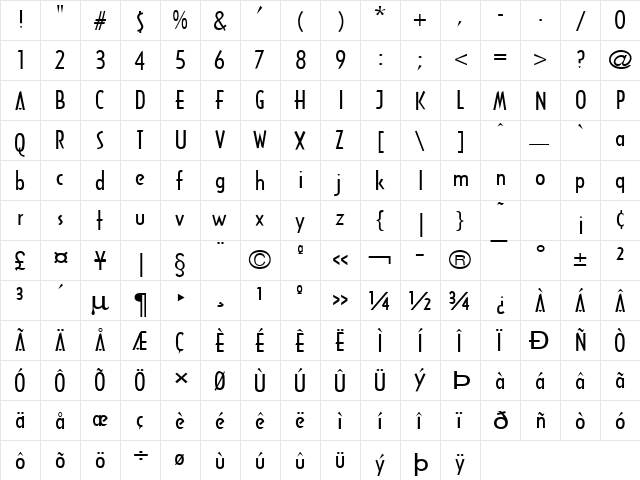 Tech-Wide Normal  glyph index