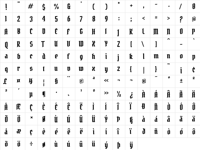 Pirata One Regular  glyph index