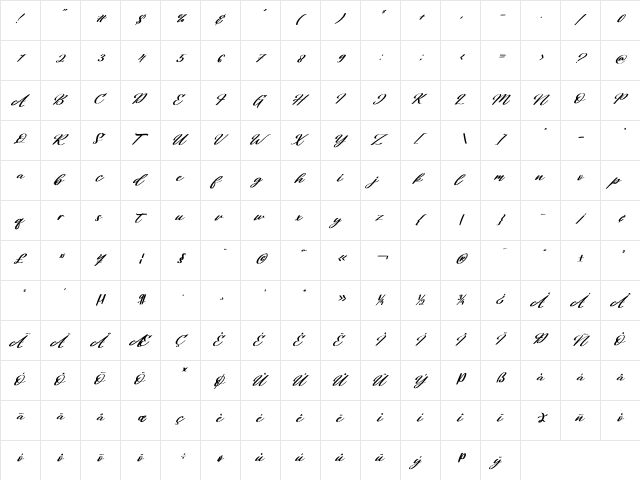 Victoria Italic Regular  glyph index