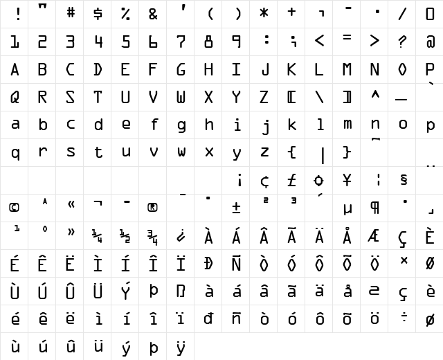 Optical A Normal  glyph index