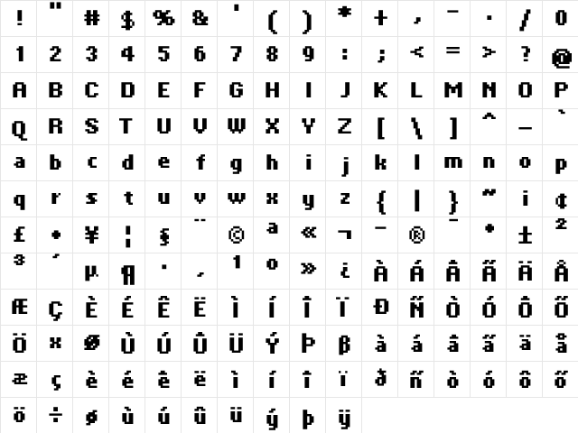 Tenacity Condensed Bold  glyph index