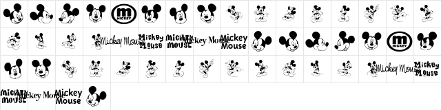 mickey m tfb Regular  glyph index