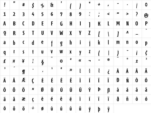 Fontana ND Gg Semibold  glyph index
