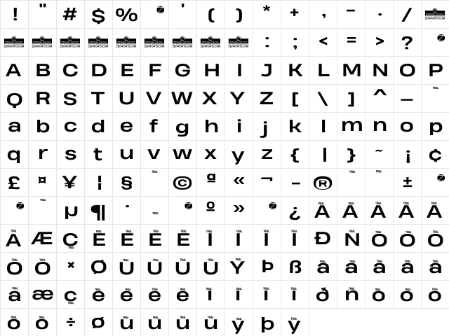 Heading Pro Wide Trial Bold  glyph index