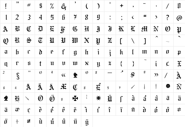 Helena Regular  glyph index