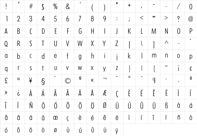 Climerick Light  glyph index