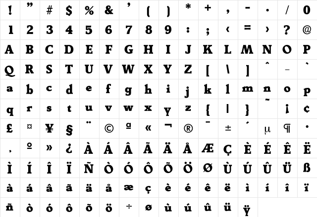 Derringer-Heavy Regular  glyph index