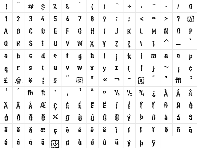 Scribble Regular  glyph index
