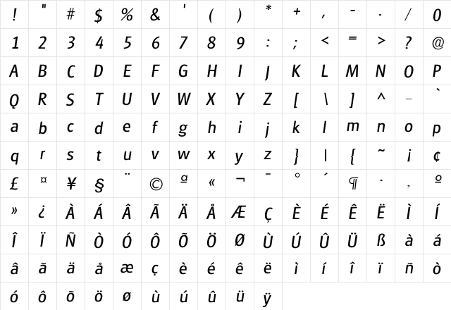 Iglasgow Regular  glyph index