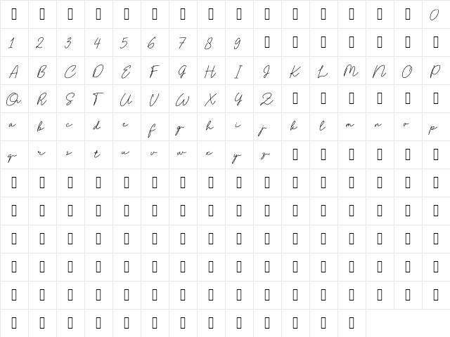 Westhamp Reguler  glyph index