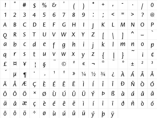 FloraEF Medium  glyph index