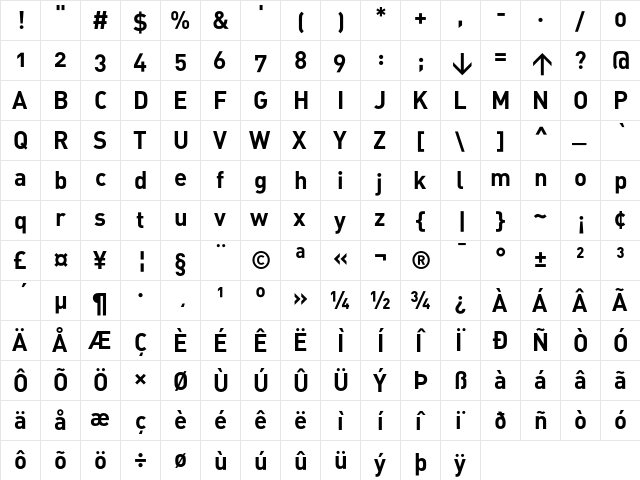 DIN BoldAlternate  glyph index