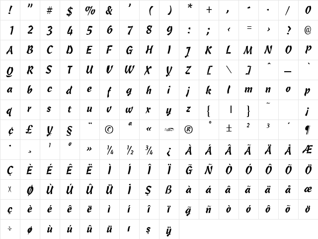 TR Cassia Regular  glyph index