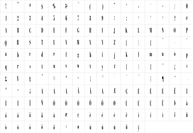Campanile Regular  glyph index