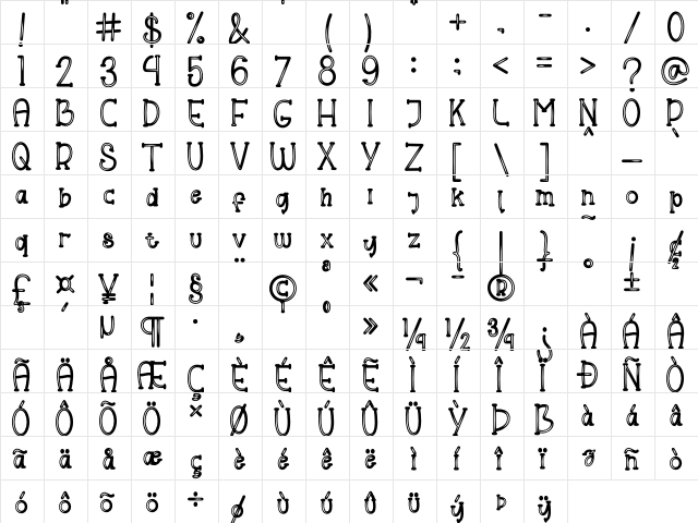 Helloo Kidos Regular  glyph index