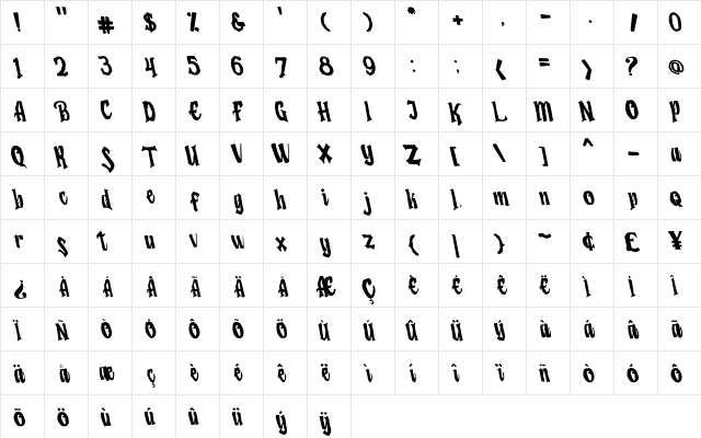 Humingson Rough Tilted  glyph index