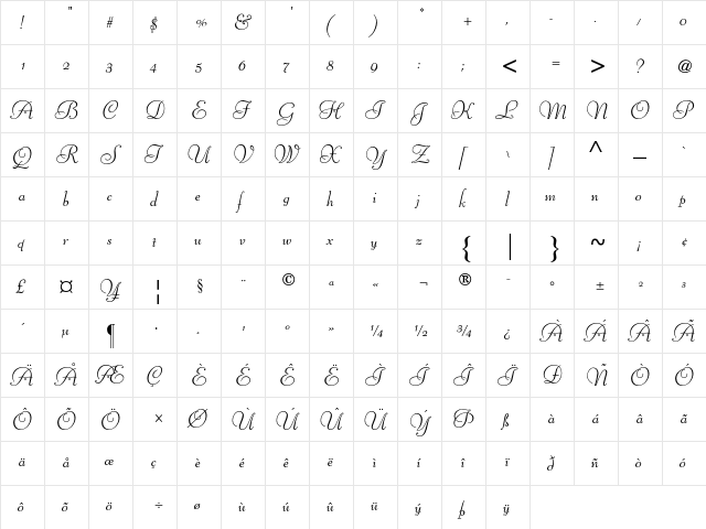 Liberty AT Regular  glyph index