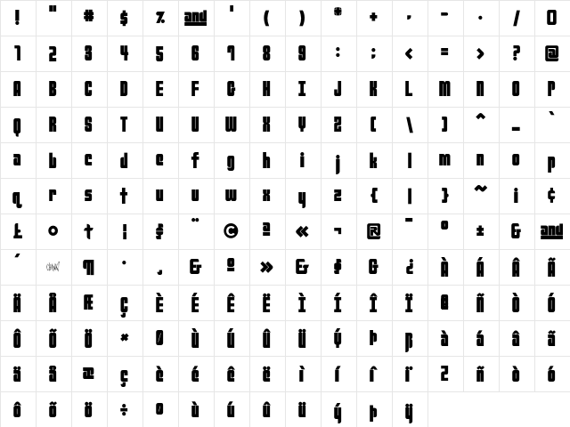 Cosmic Regular  glyph index