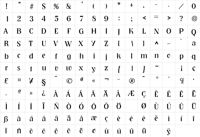 Nashville Regular  glyph index