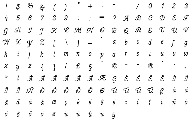 Poppl-College Two BQ Regular  glyph index