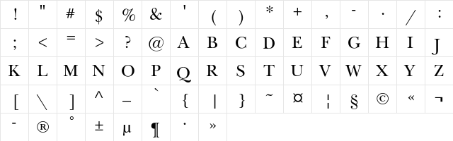NewBaskervilleExpScC Regular  glyph index