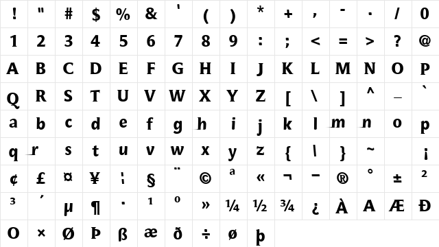 SpotlightRomat Regular  glyph index