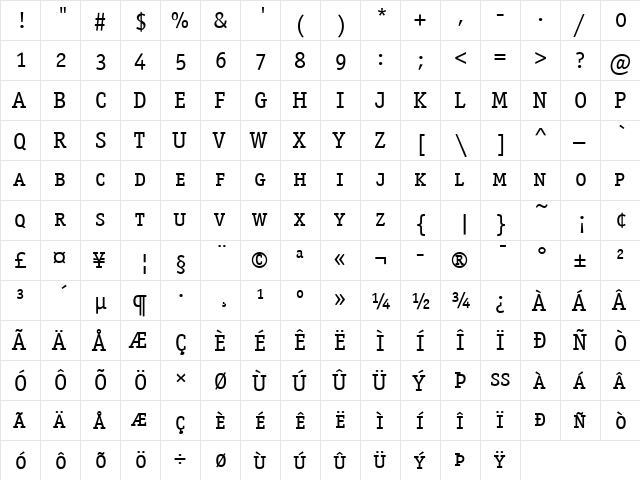 OfficinaSerITC Book  glyph index