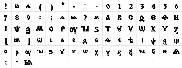 IzhitsaShadowC Regular  glyph index