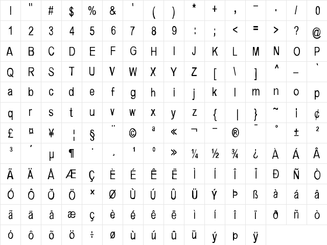 Music for empty apartments Regular  glyph index