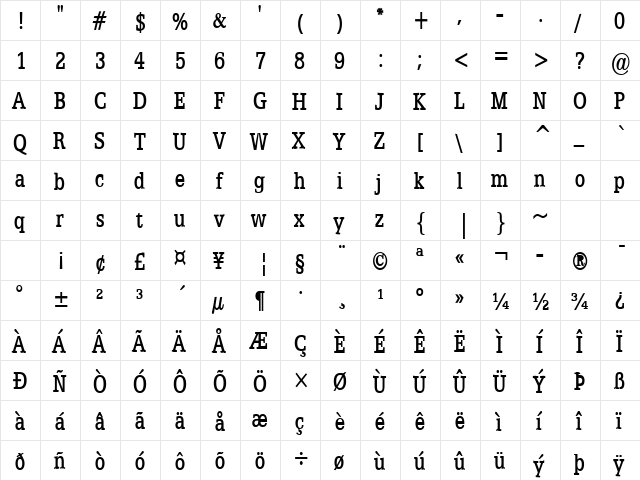 Eggo-Condensed Bold  glyph index