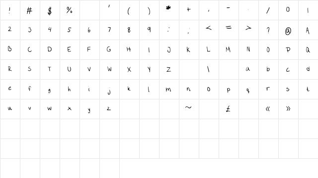 bonbon Medium  glyph index