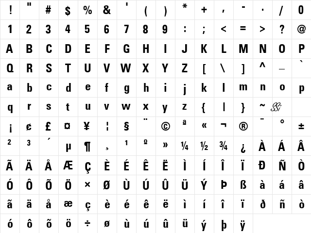 Nova Condensed SSi Bold Condensed  glyph index