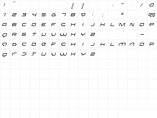 Dominator ThinItalic  glyph index