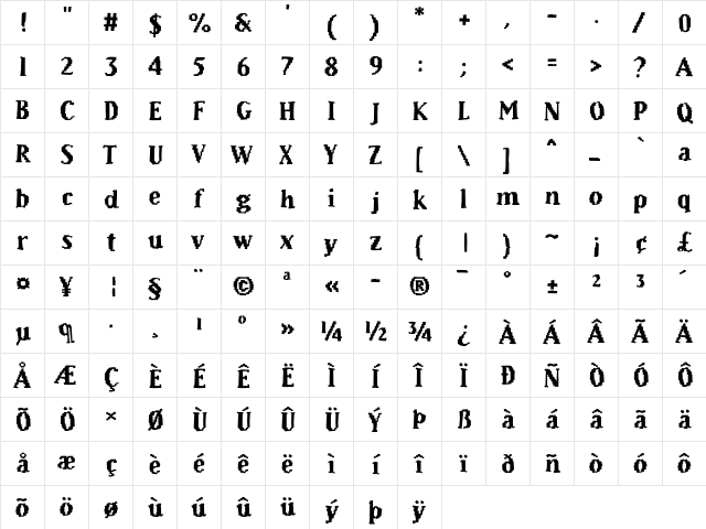 Murphy33 Heavy  glyph index