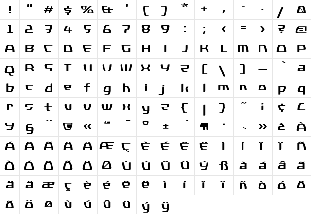 Kompressor Bold  glyph index