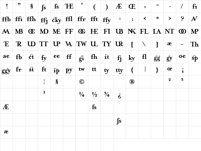 MrsEavesJustLig Bold  glyph index