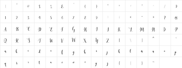 dealove script Demo Regular  glyph index