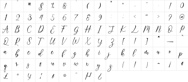 asmirandah Regular  glyph index