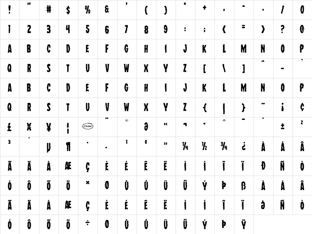 Wolf Brothers Regular  glyph index