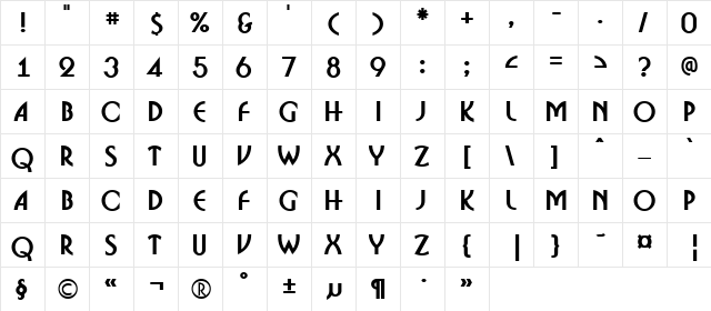 a_BosaNova Bold  glyph index
