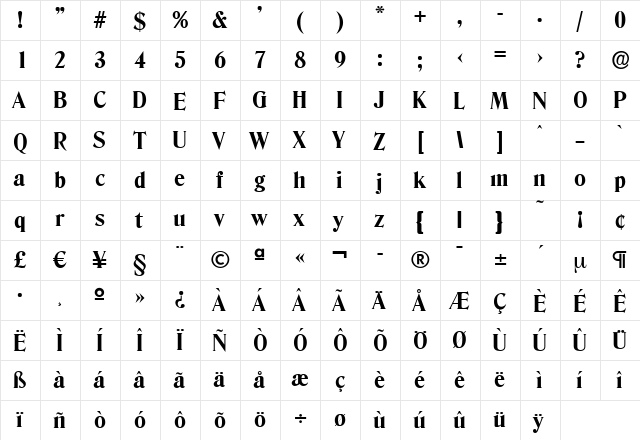 ThomasBecker-ExtraBold Regular  glyph index