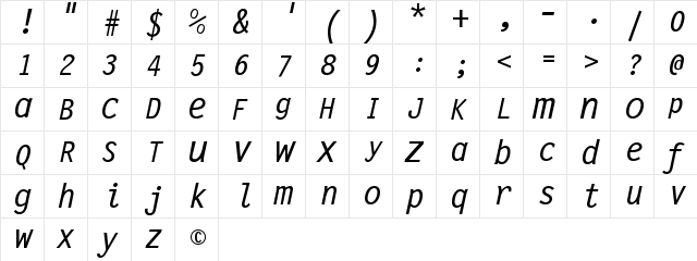 Sidewalker Regular  glyph index