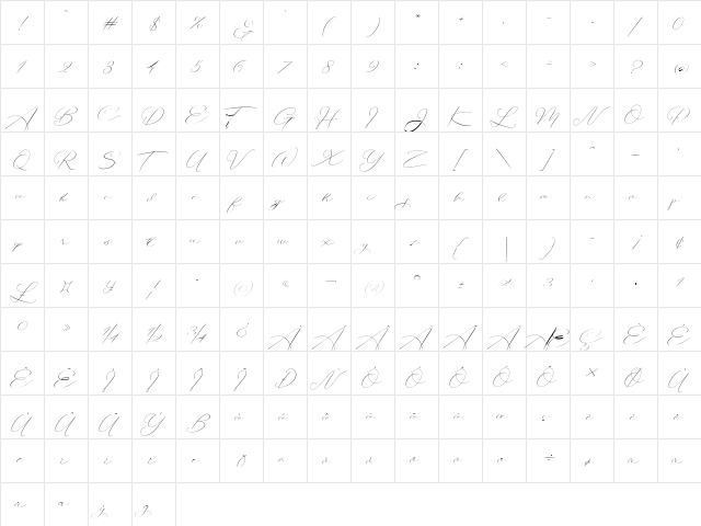 Botterill Signature Regular  glyph index