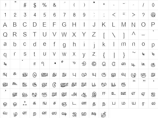 TAB-LFS-Kamban Normal  glyph index