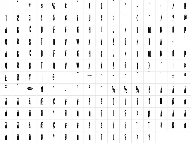 Stranger Danger Condensed Condensed  glyph index