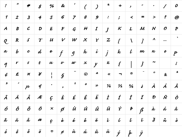 Caflisch Script Pro Regular Bold  glyph index